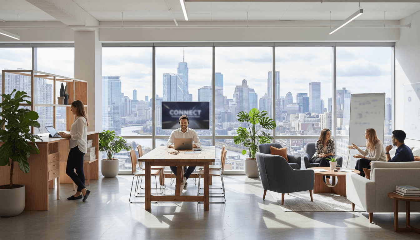 Bright clean commercial office interior with polished floors